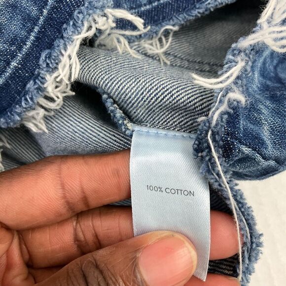 J.Jill Denim Utility Jacket Blue Button Down Drawstring Waist Raw Hem XSP Petite - Picture 9 of 11